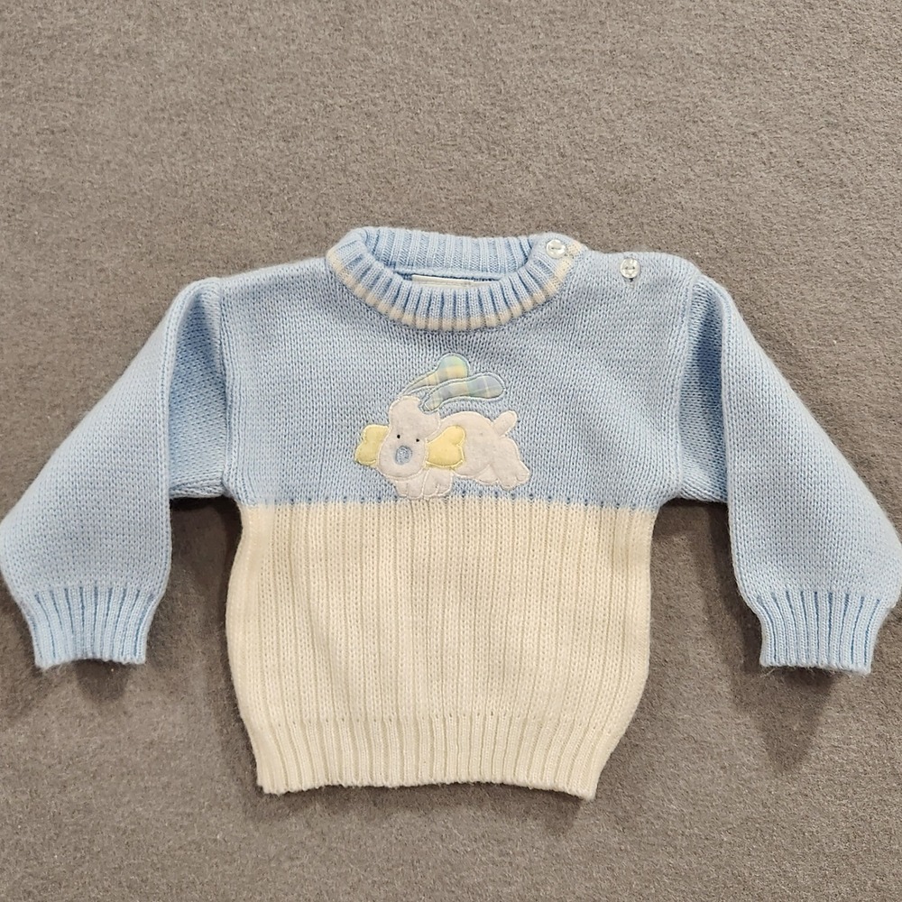 Fayette Vintage Baby‎ Boy Blue Cream Puppy Dog Knit Sweater 6-9 Months 09311
